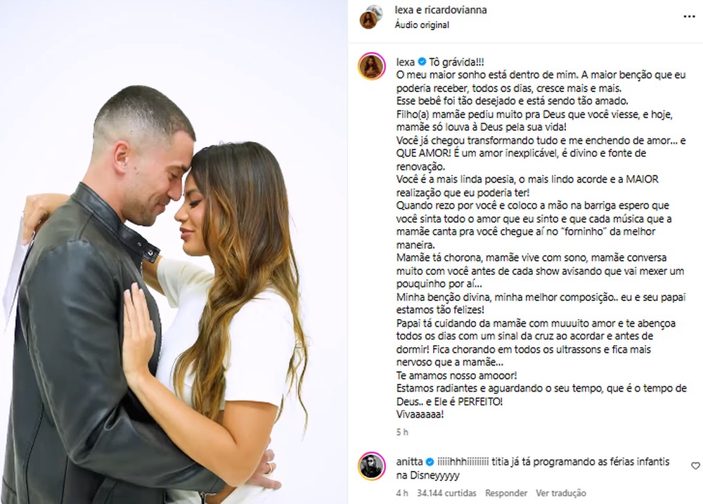 Anitta se empolga com gravidez de Lexa e revela planos com o bebê