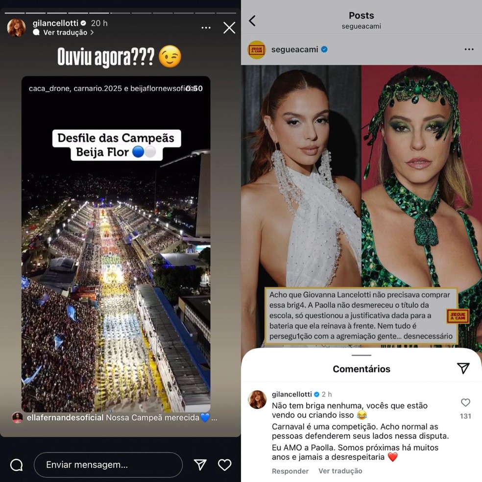 Giovanna Lancellotti nega indireta para Paolla Oliveira — Foto: Reprodução | Instagram