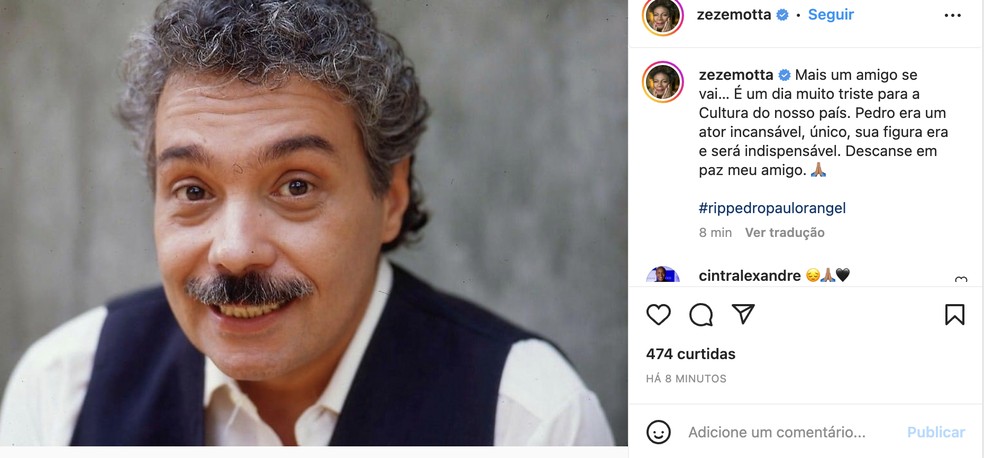 Zezé Motta fala sobre Pedro Paulo Rangel — Foto: Reprodução / Instagram