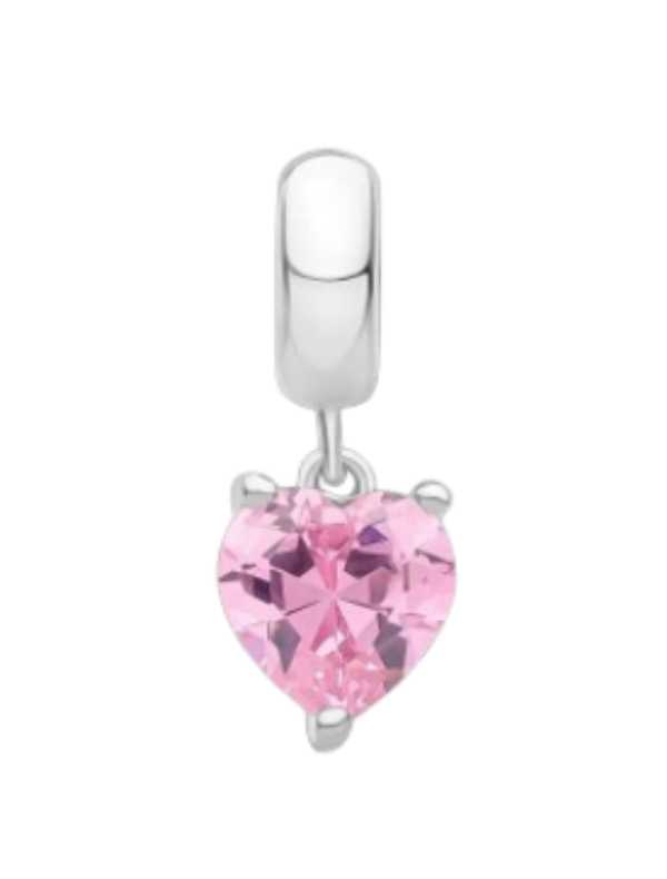 Charm Coração Rosa Cravejado em Prata 925