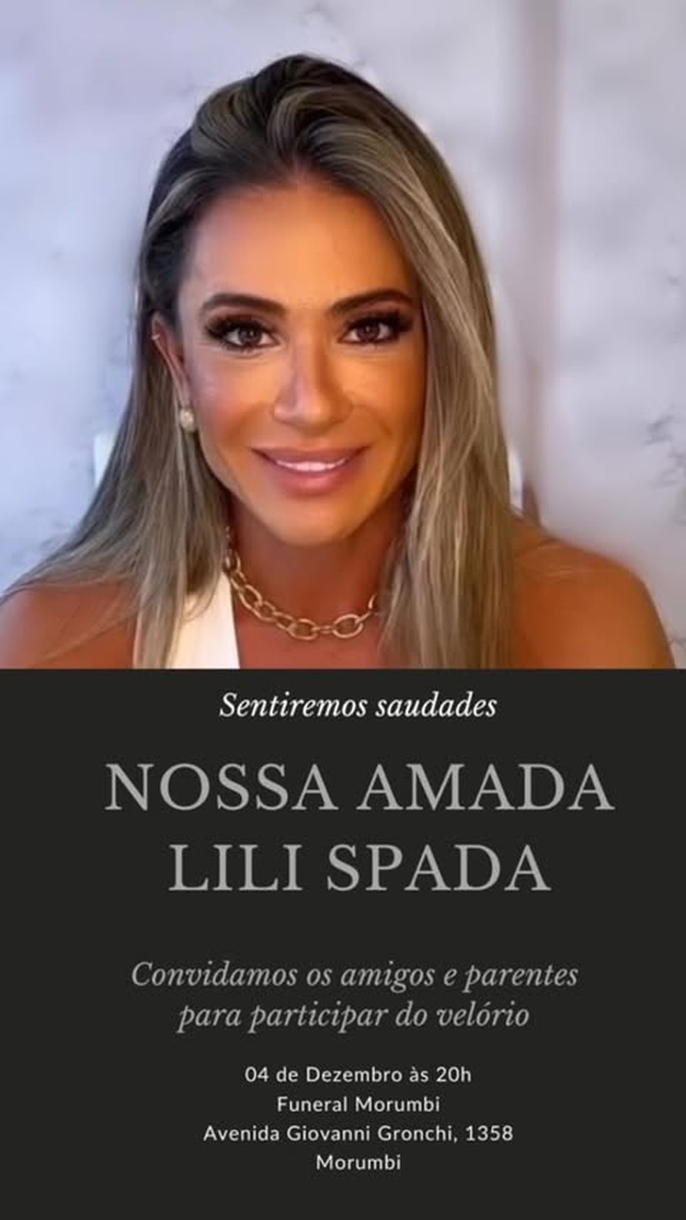 Centro Brasileiro de Hidrolipo lamenta morte de Lili Spada — Foto: Reprodução/Instagram