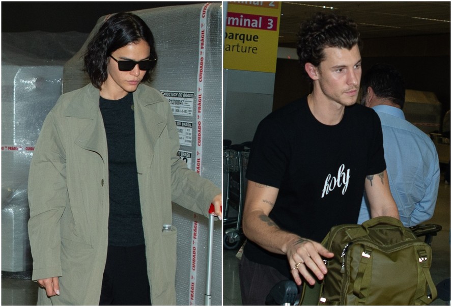 Bruna Marquezine e Shawn Mendes desembarcaram em SP
