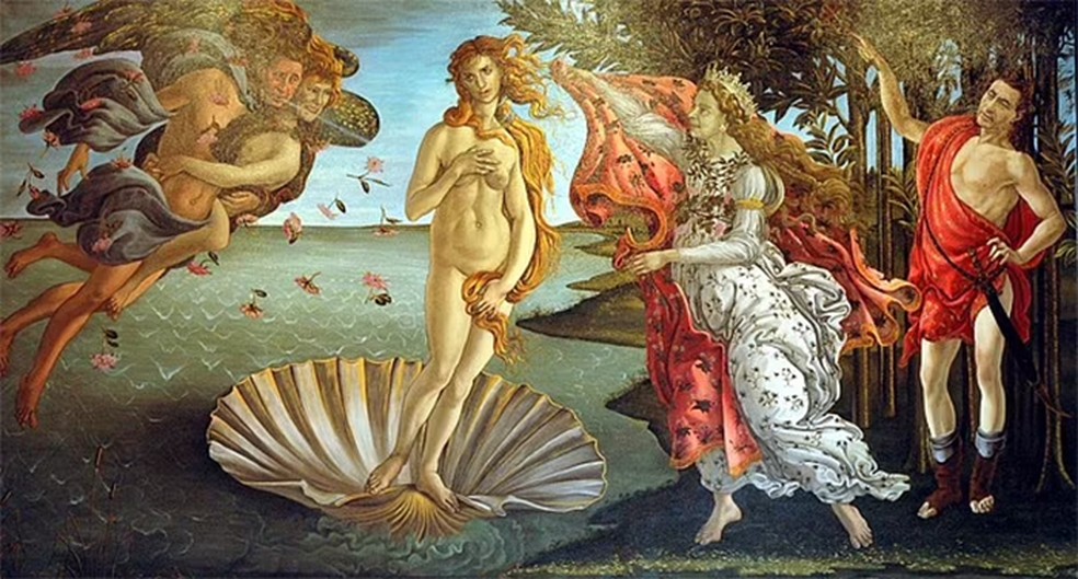 Quadro 'Nascimento de Vênus', de Botticelli, ganhou versão com inserção de membros da realeza — Foto: Terry Duffy