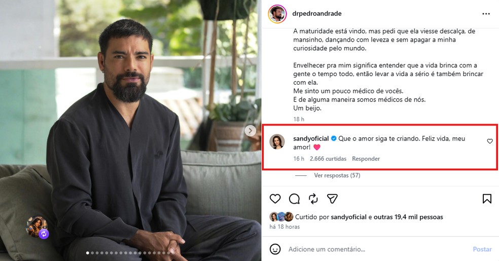 Sandy se declarou ao namorado, Pedro Andrade — Foto: Reprodução/Instagram