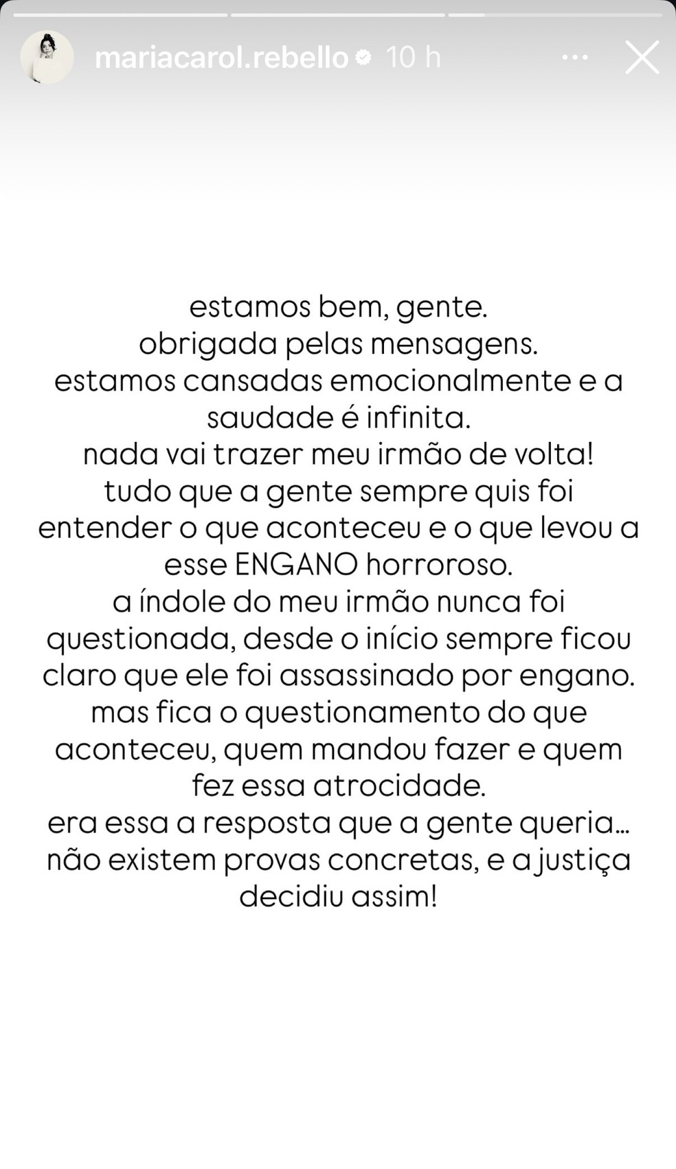 Irmã de João Rebello desabafa após absolvição de acusado de matar ex-ator mirim: 'Saudade é infinita' — Foto: Reprodução/Instagram