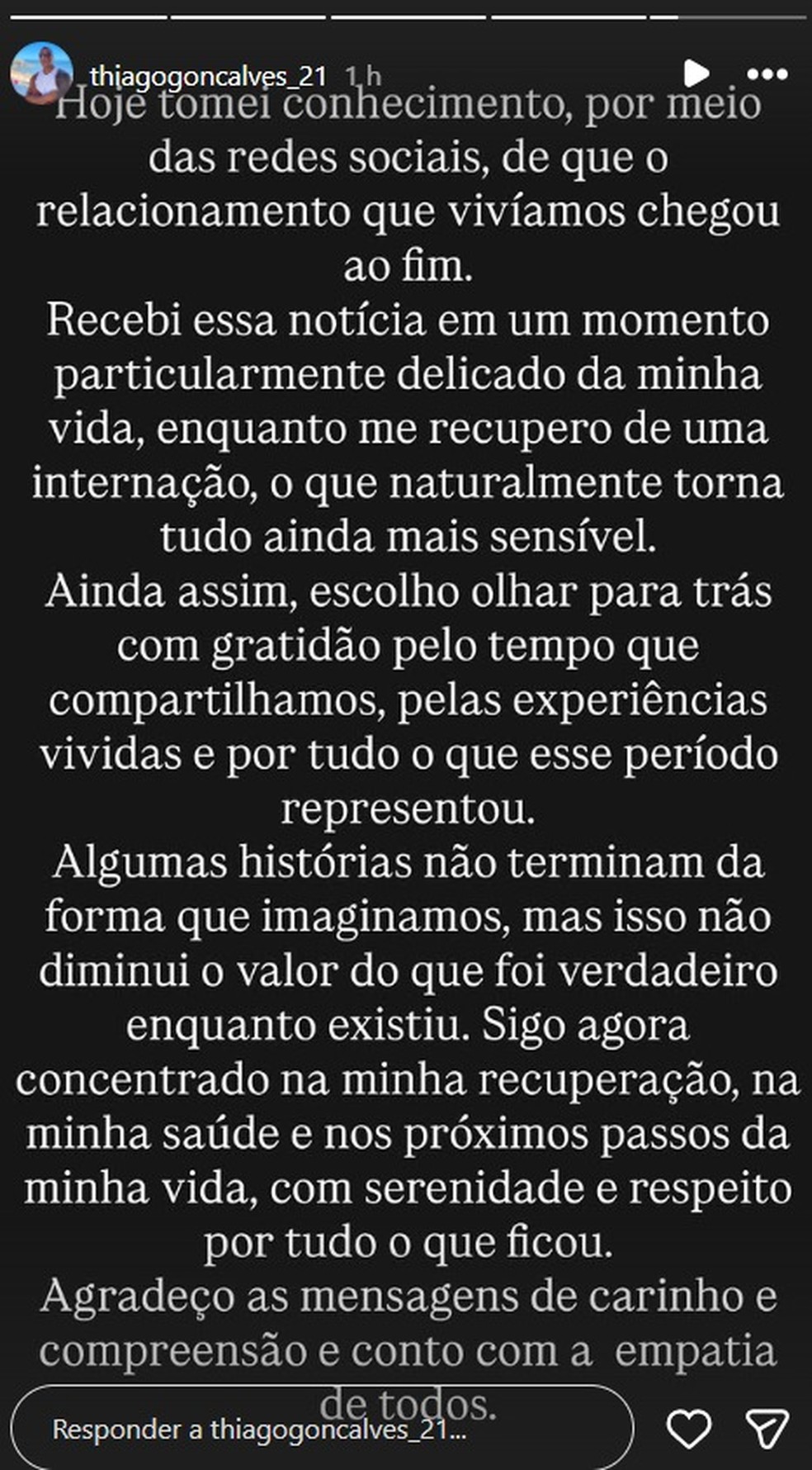 Ex de Jojo Todynho se pronuncia após o término — Foto: Reprodução/Instagram
