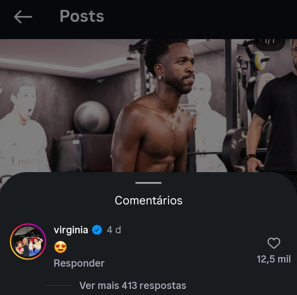Virginia Fonseca deixou comentário carinhoso para Vini Jr. — Foto: Reprodução/Instagram